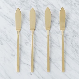 Épandeur et trancheuse à beurre en acier inoxydable, vente en gros, outils à fromage en or plaqué or, poignée plate en acier inoxydable - Product Image 1