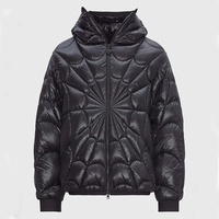Veste matelassée tendance en toile d'araignée pour homme, noire, brillante, à capuche, manteau d'hiver, streetwear Y2K, vente en gros personnalisée, vestes matelassées pour homme