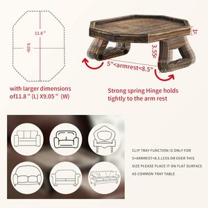 Accoudoir Clip Plateau Canapé Table Canapé En Bois Canapé Accoudoir Table pour Téléphone À Distance et Snacks Rustique - Product Image 3