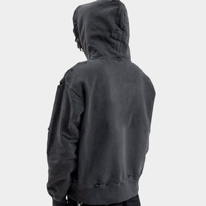 Conjunto de Sudadera Corta Térmica Unisex de Estilo Urbano, Corte Cuadrado, Lavado Ácido Decolorado al Sol, 100% Algodón Bordado para Hombre, Invierno, Liso - Product Image 5