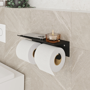 Porte-papier toilette double mural avec étagère pour téléphone, porte-rouleau de papier toilette en acier inoxydable, étiquette privée OEM - Product Image 6