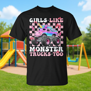 T-shirt con unicorno e monster truck per ragazze, ideale per abbigliamento promozionale - Product Image 3