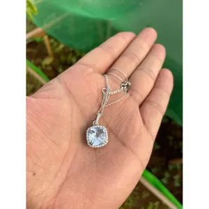 Collier en argent 925 avec aigue-marine, or 14K, or 18K, plaqué rhodium, serti clos, tendance, or rose, saphir, zircon, moissanite, perle - Product Image 3