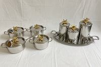 Ensemble de casseroles et de poêles à frire en acier inoxydable de luxe écologique avec fond en acier inoxydable argenté et doré, papillon doré et argenté