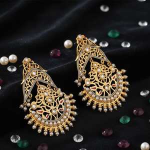 Elegant Gold Plated Beaded Filigree Chaandbali <b>Earrings</b> for Women Beautiful Indian Handmade Jewelry for Wedding Ethnic Occasions - Product Image 4