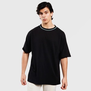 Último estilo de talla grande para hombre, camiseta de manga corta raglán Lisa 230GSM, Camiseta con cuello redondo de gran tamaño y punto de contraste para hombre - Product Image 4