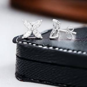 Luxurious 14K White Gold Moissanite Diamond <b>Earrings</b> Marquise Shape Push <b>Back</b> Stud <b>Butterfly</b> Pattern <b>for</b> Engagement Party - Product Image 2