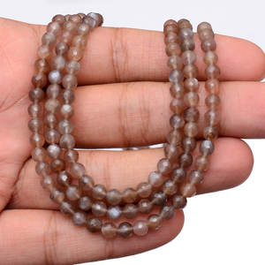 AAA Naturel Chocolat Pierre De Lune Gemstone4mm-5mmRound Perles À Facettes Brun Pierre De Lune Semi-Précieuse Perles En Vrac pour Bijoux - Product Image 5