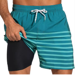 Pantalones cortos de playa de verano 100% de algodón de cintura media para hombre, pantalones cortos informales personalizados con logotipo frontal sólido transpirable de secado rápido - Product Image 3