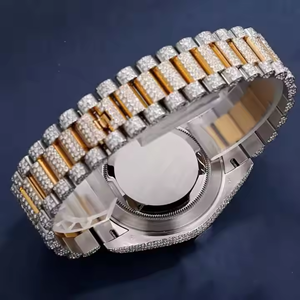 Men's Iced Brilliant Cut VVS Moissanite Automatic Quartz <b>Watch</b> Stainless Steel <b>Case</b> with Glass Dial Fashionable Sport Style - Product Image 4