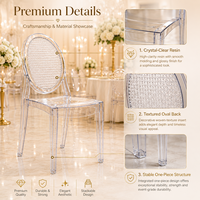 Chaise d'événement transparente en résine PC monobloc moderne pour hôtels, banquets, mariages et réceptions, idéale pour la restauration et les événements.