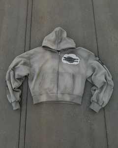 Survêtements d'hiver décontractés en molleton imprimé, zippés, à capuche, teints en pièce, délavés à l'acide, 100 % coton, grande taille, personnalisés - Product Image 1