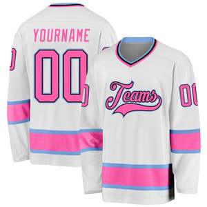 Men's Ice Hockey Jersey White Pink Sky Blue Custom Teamwear Player <b>Name</b> Number Breathable Mesh 100% Polyester Private <b>Label</b> Bulk - Product Image 1