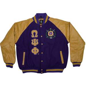 Veste Letterman pour hommes Corps en laine cachemire violet et manches en cuir véritable doré Vêtements grecs Fraternité Varsity Outerwear - Product Image 1