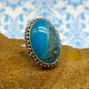 Anillo de piedras preciosas de alta calidad, joyería de Plata de Ley 925, Color Natural azul, ventana de titanio, anillos finos de piedra con forma ovalada Druzzy - Product Image 1