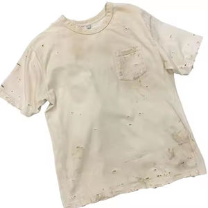 Nouveauté déchiré plaine vierge en détresse t-shirts en vrac à manches courtes recadrée vêtements usagés pour hommes t-shirt - Product Image 1