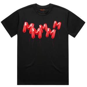 Camiseta gráfica M Balloons para hombres y mujeres, camiseta con estampado de letras de globos rojos, camiseta creativa de algodón negro para ropa de calle - Product Image 1