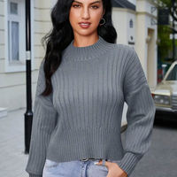 Pull en coton chaud et décontracté pour femme, col rond anti-boulochage, manches tricotées plates, confort quotidien