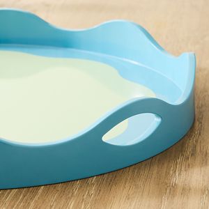 Gorgeous Round Scalloped Edge Lacquer Tray With Handles for Food <b>Drinks</b> Display Handmade Lacquered Serving Tray for Home Hotel - Product Image 3