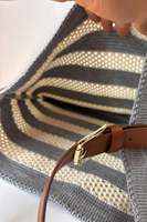 Bolso de hombro tejido para mujer con correa de cuero, bolso tote de punto elegante e informal, bolso de ganchillo a la moda