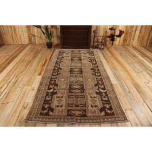 Alfombra Grande Vintage de 4,7x9,1 pies, Alfombra Turca Marrón Abstracta de Lana - Product Image 1