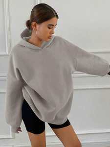Sudadera con capucha de gran tamaño gris claro para mujer, jersey de lana de algodón, sudadera holgada con hombros caídos, ropa de calle informal de invierno de manga larga - Product Image 4