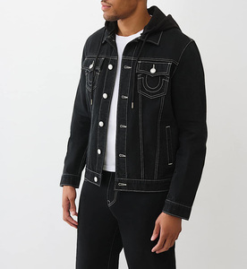 Chaqueta de algodón lavada vintage de lona vaquera de algodón con logotipo bordado de parche personalizado de fabricante para hombre, chaqueta vaquera - Product Image 1