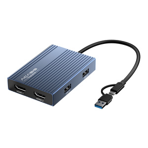 Adaptador USB a HDMI ACASIS 4K 60Hz, 2 puertos HDMI y 3 puertos de la USB-A, carga PD de 100W, <span class=keywords><strong>DisplayLink</strong></span> para Mac - Product Image 1