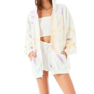 Sudadera con capucha y cremallera con tinte de corbata personalizable para mujer, ropa de calle informal de invierno sostenible de fábrica, parte delantera de punto transpirable - Product Image 1