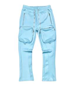 Haute qualité boîte poches survêtement 100% Polyester survêtement pantalons de survêtement bleu Royal pantalon ensemble hommes pile coupe évasée pantalons de survêtement - Product Image 6