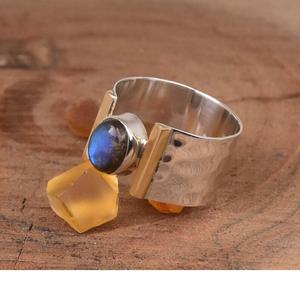 Anillo de labradorita natural Plata de Ley 925 hecho a mano Banda ancha declaración regalo joyería - Product Image 1