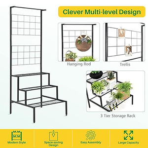 Supports de plantes pour balcon extérieur, support de pot de fleurs pour plantes d'intérieur, décoration d'intérieur, plantes d'intérieur et d'extérieur, 4 niveaux, (noir) - Product Image 3