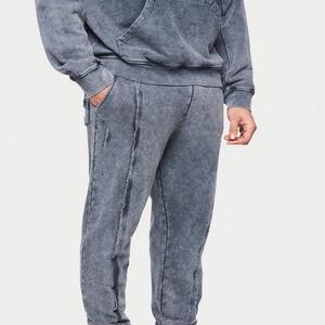 New Fashion <b>Men's</b> Acid Washed Tracksuit Custom Embroidered 100% Cotton Streetwear Oversized <b>Hoodie</b> Jogger Two-Piece Set - Product Image 4