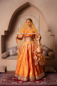 GHAZAL Orange Taffeta Silk <b>Gota</b> Patti Lehenga Choli Set with Soft Net Dupatta Embellished Festive wear Wedding Ethnic Wear - Product Image 6