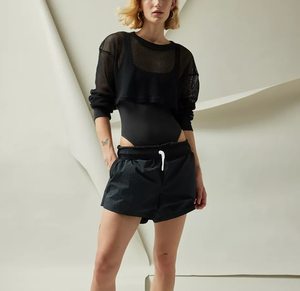 LOGO Sommer Sexy Boxy Style Einfarbig Mesh Cropped Tee Kurzarm Mesh T-Shirt Frauen Durchsichtig - Product Image 2