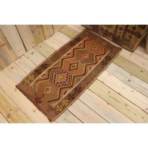 พรมวินเทจสไตล์ตุรกี ขนาด 1.9x3.6 ฟุต ลายต้นไม้และพืชสีน้ำตาลขนาดเล็ก - Product Image 1