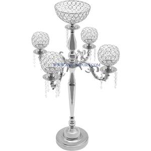 Candelabro de decoración de mesa central de alta venta, candelabro de cristal pulido dorado de Metal, candelabro grande de mesa de 5 brazos - Product Image 5