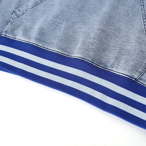 Sudadera con Cierre de Cremallera de un Cuarto, Estilo Chambray Lavado al Ácido, Unisex, con Logotipo Bordado en la Parte Delantera, Bolsillo Tipo Canguro, Etiqueta OEM - Product Image 2