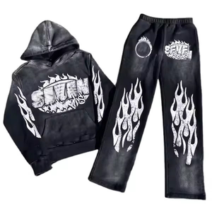 Conjunto Deportivo de Invierno para Hombre, Talla Grande, con Capucha, de Algodón y Forro Polar, Sudadera con Capucha y Pantalones Deportivos, Impresión de Logotipo Personalizado, Color Sólido, Secado Rápido, Ropa Casual - Product Image 1