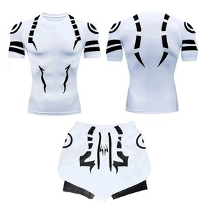 Conjunto de camisetas de entrenamiento de gimnasio de algodón 100%, conjunto de pantalones cortos con estampado de sublimación para hombres, conjunto de camisa de pantalones cortos transpirables de rendimiento 2 en 1 - Product Image 3