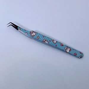 Pince à épiler d'isolement d'extension de cils en acier inoxydable rose professionnelle à 90 degrés pinces à épiler avec breloques - Product Image 4