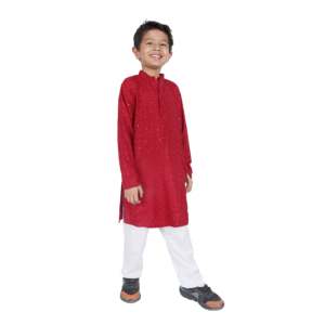 TRILOKI Formal Kids Kurta Set for Boys <b>Red</b> Rayon Indian Traditional Ethnic Wear with <b>Sequined</b> Embroidery PARKID12 - Product Image 4