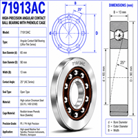 Roulement à contact angulaire 71913C/AC/A 65x80x13mm, roulement à billes à paroi mince de haute précision pour broche de machine-outil