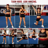 Ensemble de soutien-gorge de cheerleading personnalisé noir et rouge dégradé avec strass, multi-bretelles, dos en X, découpe goutte d'eau, pour entraînement