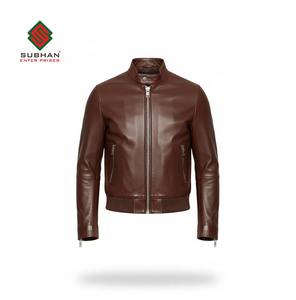 Chaqueta de Cuero Marrón Estilo Bomber de Piel de Oveja para Hombre |   Prendas de Vestir Exteriores de Cuero Marrón Hechas a Mano |   Chaqueta Vintage para Hombre |   Regalo para Él - Product Image 1