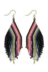 Boucles d'oreilles à longues franges colorées faites à la main pour femmes accessoire de mode personnalisable avec motif perlé - Product Image 4