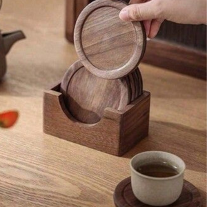 Modern Japanese Style Premium Solid <b>Black</b> Walnut Wood Coaster Mats Pads Tea Tray Heat Insulation Eco-Friendly Reusable 10MM - Product Image 5
