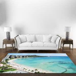 Waikiki <b>Beach</b> Printed <b>Rug</b>: Sea Landscape, Blue, View, Colorful, Easy To Clean,With Pile Soft <b>Rug</b> - Product Image 5