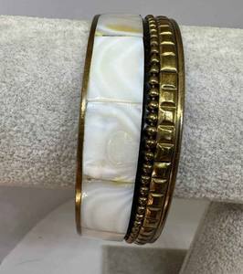 Imitation Pearl & Brass Bangles Set Trendy <b>Christian</b> Lock Shape Gift for Women Perfect Occasions - Product Image 1