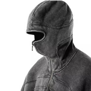 Sudadera con capucha personalizada con cremallera de cara completa para hombre, mezcla de algodón, lavado ácido, estilo Ninja con agujeros para los ojos, pasamontañas con hombros caídos para invierno - Product Image 3